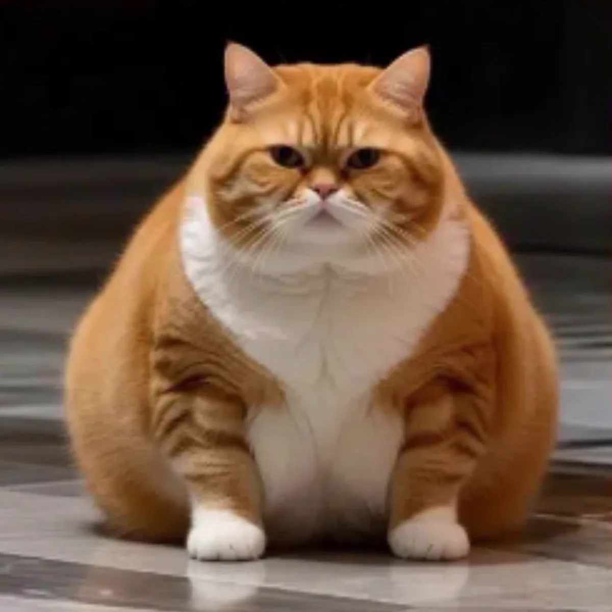 The fat orange cat, sitting